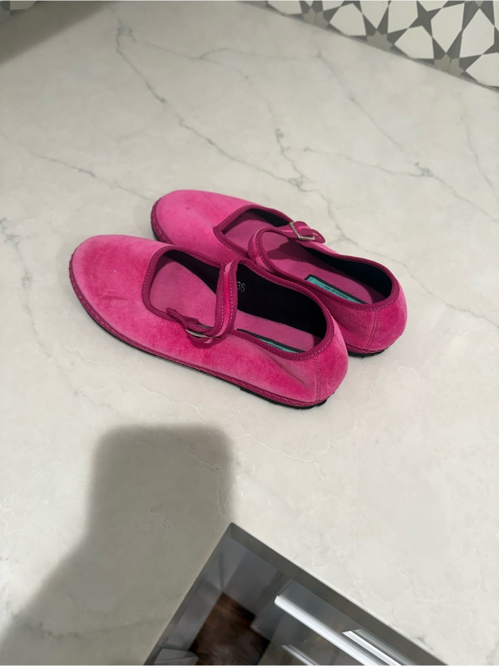 Piedaterre Pink velvet Mary Jane Flats with Buckle Strap